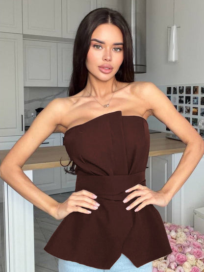 Brown Cami Top Strapless Casual Women Camis