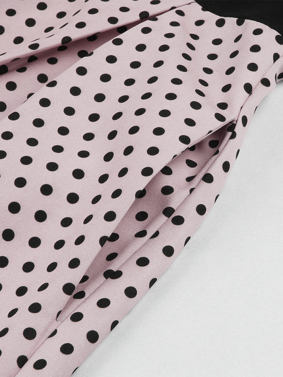 Vintage Swing Dress 1950s Contrast Polka Dot Dress Square Neck Tea Party Dress