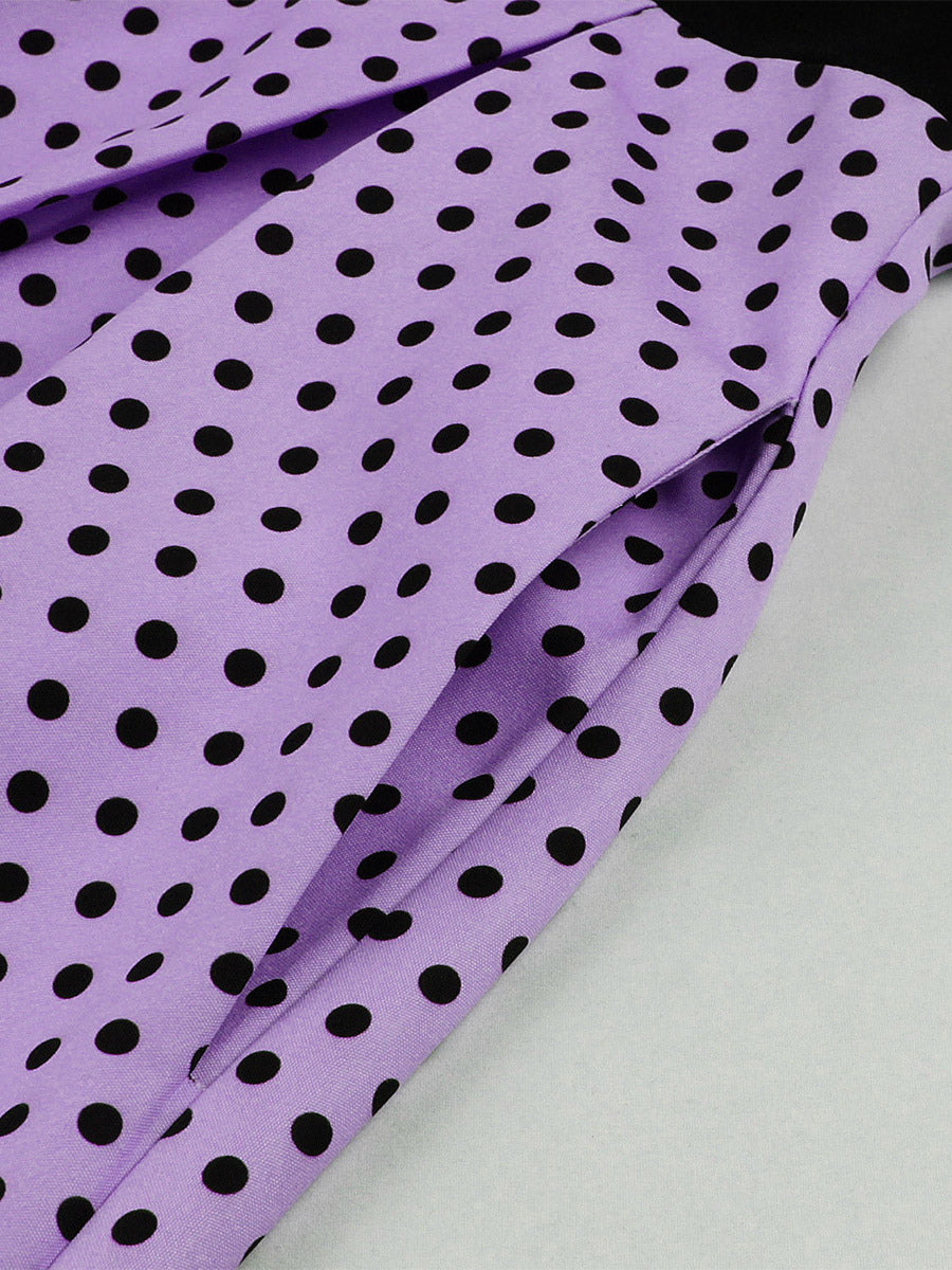Vintage Swing Dress 1950s Contrast Polka Dot Dress Square Neck Tea Party Dress