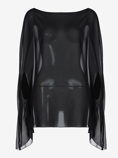 Sheer Chiffon Batwing Sleeve Cape Beach Cover Up