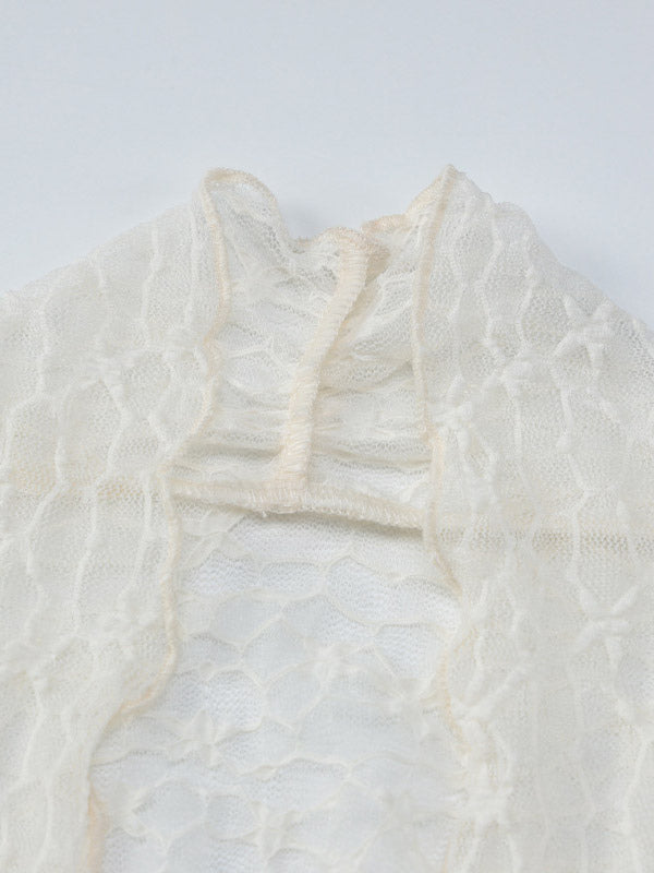 Women Mesh Lace 2 Piece Cover Up Set Long Sleeve Wrap Top Shorts Beach Outfit