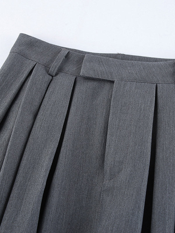 High Waist Pleated Drape Wide Leg Gray Suit Pants