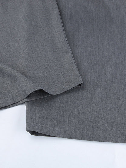 High Waist Pleated Drape Wide Leg Gray Suit Pants