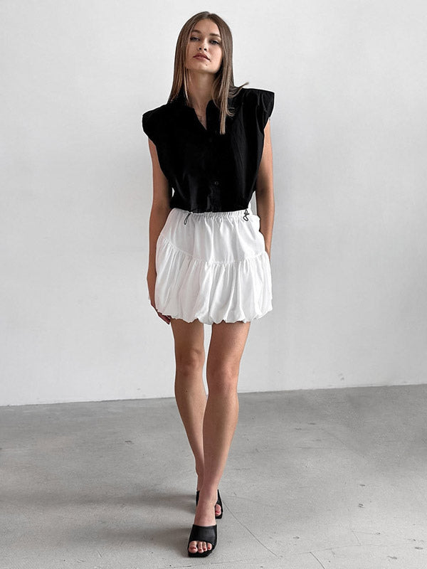 Elastic Waist Tiered Bubble Balloon Mini Skirt