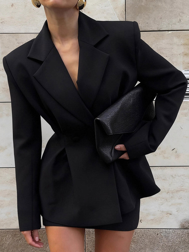 Women Peplum Waist Blazer Mini Skirt 2 Piece Set Double Breasted Suit Dress Outfit