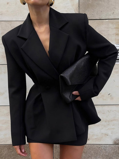 Women Peplum Waist Blazer Mini Skirt 2 Piece Set Double Breasted Suit Dress Outfit