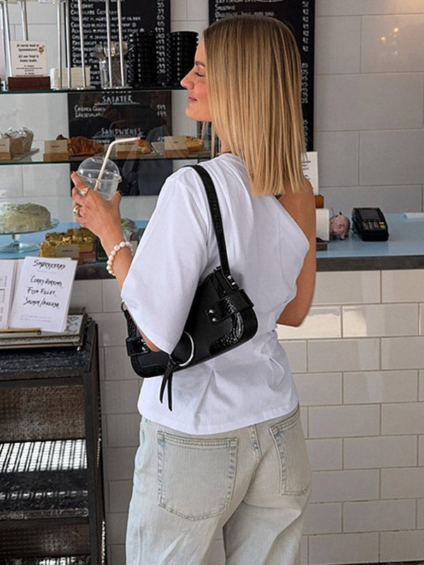 T-Shirt Asymmetrical One Shoulder Ruched Half Sleeve Top