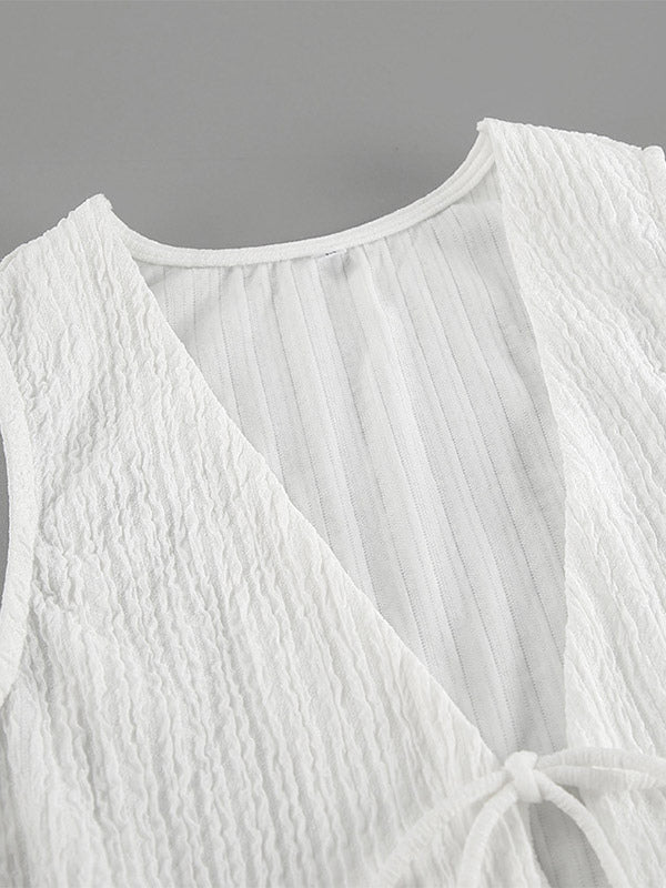 Two Piece Sets White Daily Casual V-Neck Sleeveless Elegant Pant Set