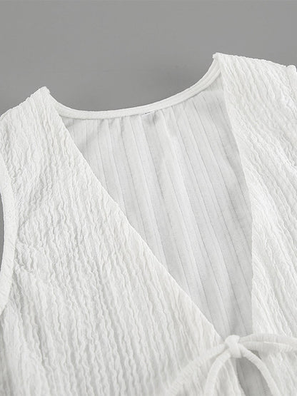 Two Piece Sets White Daily Casual V-Neck Sleeveless Elegant Pant Set
