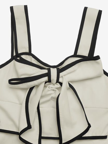 Vacation Dress Ivory Contrast Black Trim Cami Midi Straps Summer Dress