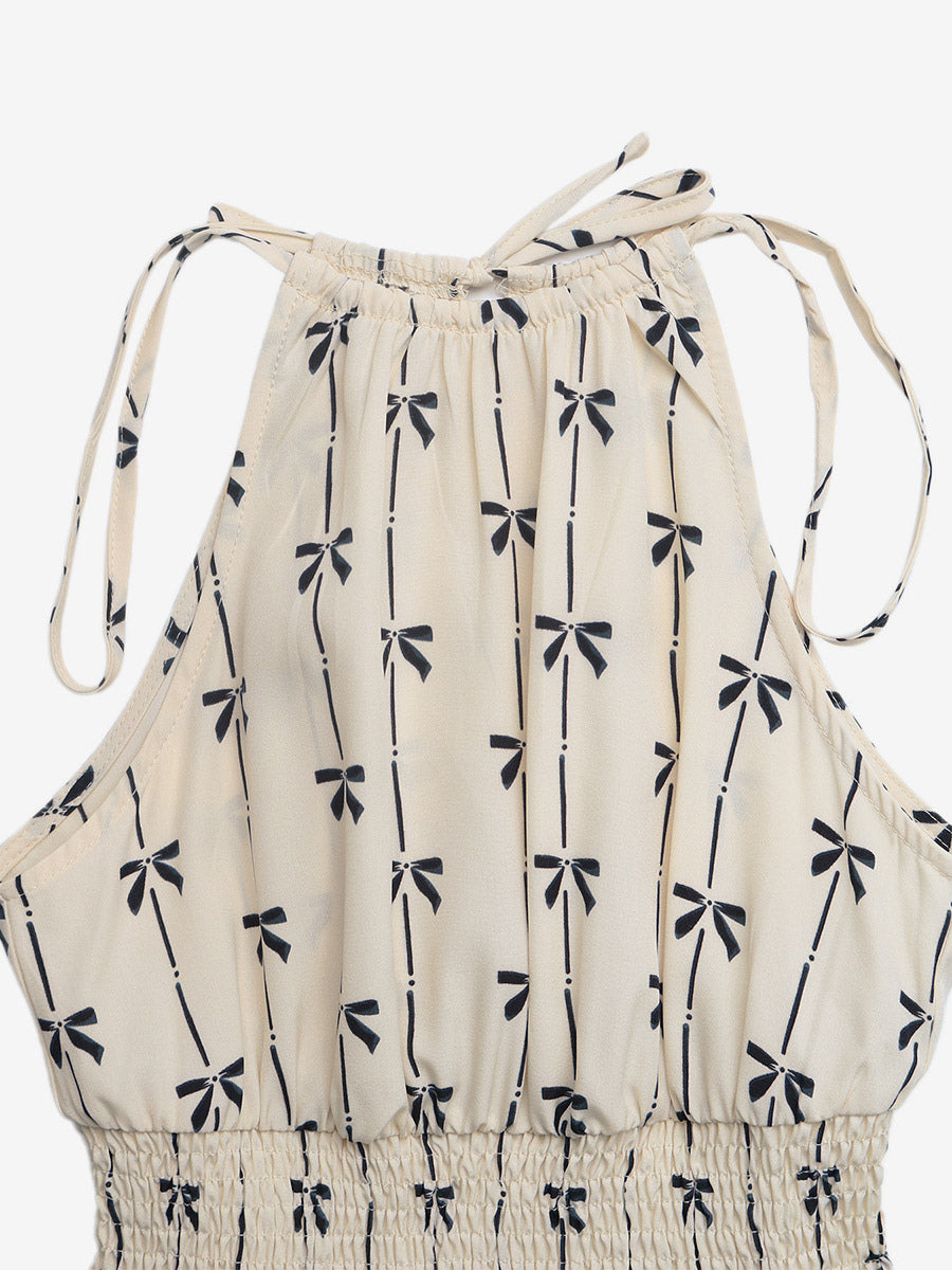 Jumpsuit Print Halter Neck Romper Thin Tie Straps Elastic High Waist Loose Pocket Short Jumpsuit
