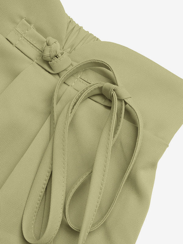 Women High Waist Pleated Shorts Asymmetrical Waist Tie Casual Loose Summer Shorts