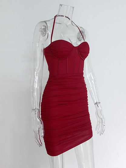 Party Dress Mini Pink Straps Neck Sleeveless Shaping Sexy Semi Formal Dress