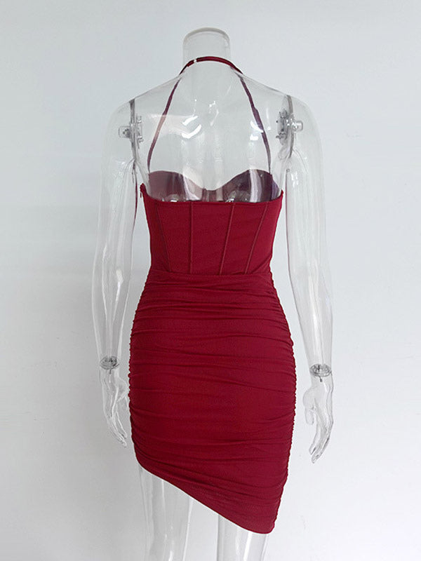 Party Dress Mini Pink Straps Neck Sleeveless Shaping Sexy Semi Formal Dress