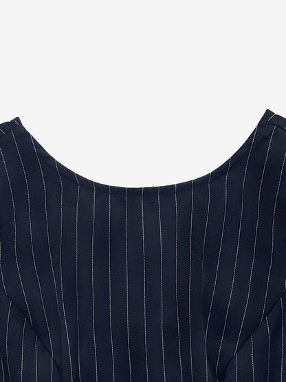 Date Night Dresses Navy Vertical Striped Waist Bow Summer Casual Mini Dress