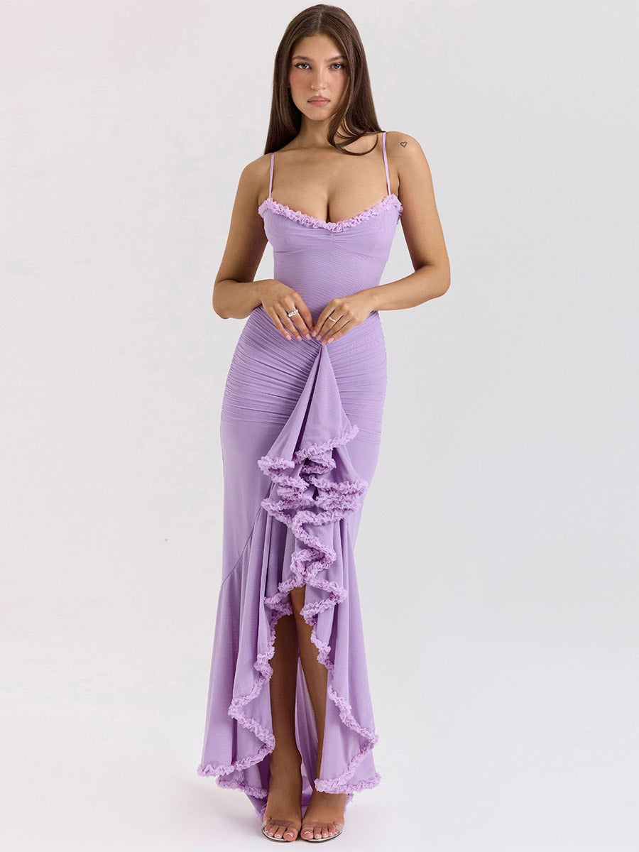Party Dress Maxi Black Straps Neck Sleeveless Clothes Sexy Semi Formal Dress