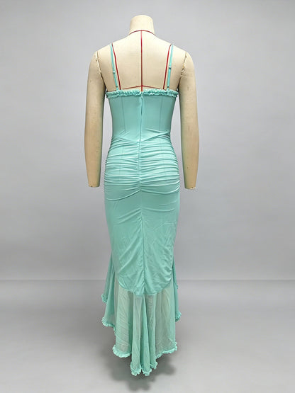 Party Dress Maxi Black Straps Neck Sleeveless Clothes Sexy Semi Formal Dress