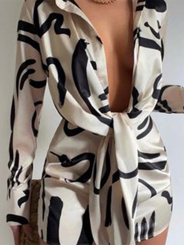 Daily Dresses Mini Woman's Long Sleeves Elegant Irregular Black Dress