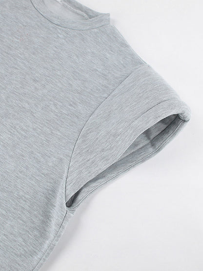 Heather Gray Oversized Cut Off Sleeve Top Elastic Waist Wide Leg Pant Lounge Set