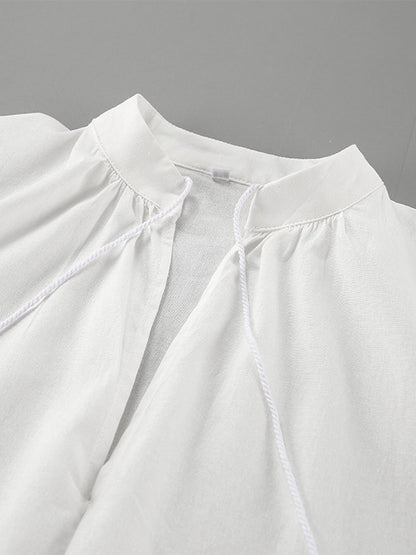 Pastel Pink Blue White Oversized Linen Shirt Elastic Waist Ruffle Shorts Set