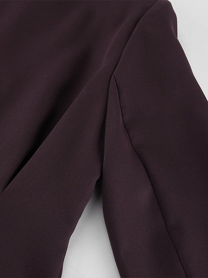 Women Peplum Blazer Wide Leg Pants 2 Piece Set Deep Brown Office Business Suit