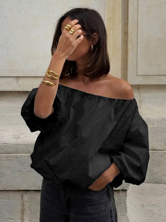 Blouse For Women White Off-The-Shoulder Elegant Long Sleeves Cotton Tops