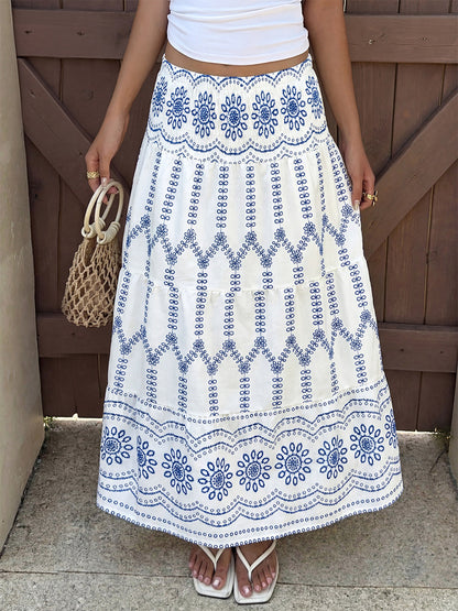 Skirts Blue Natural Waist Bohemian Clothes Summer Long Women's Bottoms