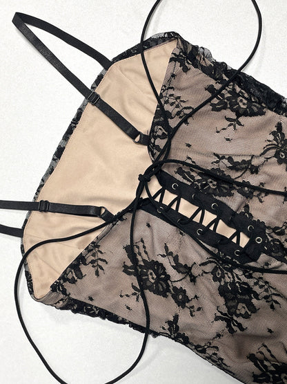Date Night Dresses Maxi Lace Cami Straps Neck Sexy Sheer Floral Black Bodycon Party Dress