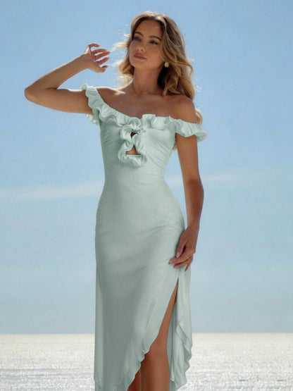 Date Night Dresses Maxi Ruffles Off Shoulder Elegant Mint Green Bodycon Dress