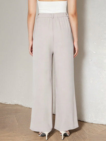 High Waist Tie Belt Wide Leg Palazzo Pants Pleated Loose Casual Trousers