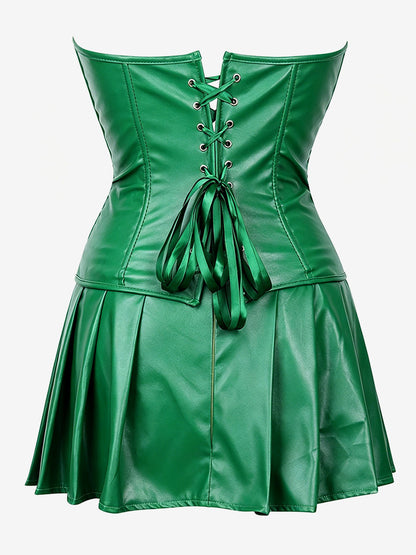 Strapless Sweetheart Faux Leather Corset Mini Dress Side Lace Up Club Outfit