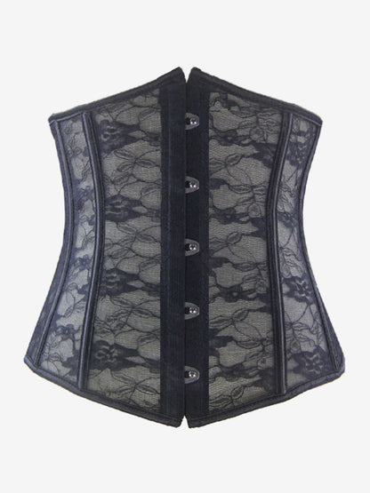 Sheer Floral Lace Underbust Corset Front Hook Back Lace Up Waist Trainer
