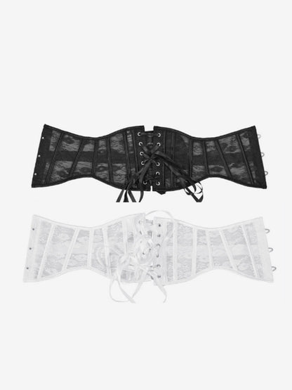 Sheer Floral Lace Short Waist Trainer Corset Front Hook Back Lace Up