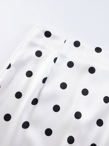 Polka Dot Satin Midi Skirt High Waist Slim Fit Lace Hem Elegant Formal Party Pencil Skirt