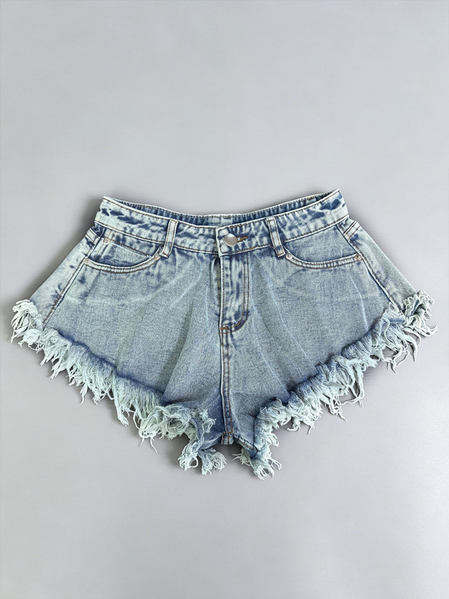 High Waist Raw Fringe Hem Wide Leg Denim Shorts Loose A Line Cutoff Shorts