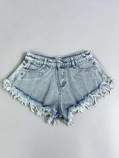 High Waist Raw Fringe Hem Wide Leg Denim Shorts Loose A Line Cutoff Shorts