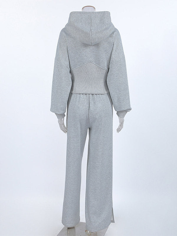 Tracksuit Set Hooded Crop Top Wide Leg Pants Soft Loungewear Women Tracksuit Set