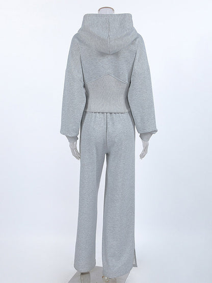 Tracksuit Set Hooded Crop Top Wide Leg Pants Soft Loungewear Women Tracksuit Set