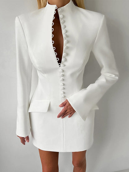 Party Dresses V Neck Button Pocket Slim Fit Elegant Evening Mini Dress