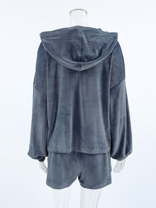 Tracksuit Short Set Velvet Hoodie Drawstring Shorts Casual Loungewear Tracksuit Short Set