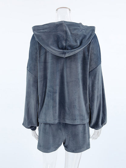 Tracksuit Short Set Velvet Hoodie Drawstring Shorts Casual Loungewear Tracksuit Short Set