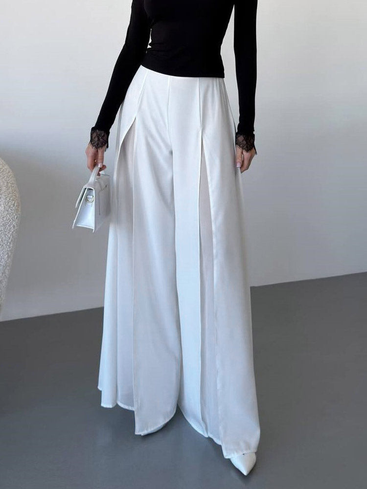 Wide Leg Pants Double Layer Split Mesh Flowy High Waist Women Palazzo Wide Leg Pants
