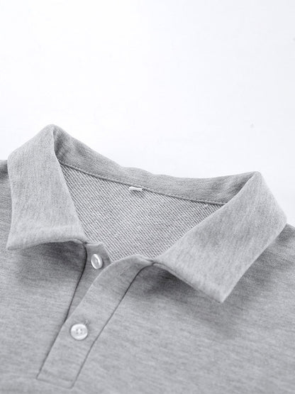 Draped Oversized Polo Sweatshirt Partial Front Buttons Relaxed Basic Pullover