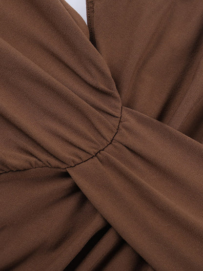 Vacation Dresses Brown Halter Mermaid Maxi Back Self Tie Cutout Waist Ruched Bodycon Evening Gown