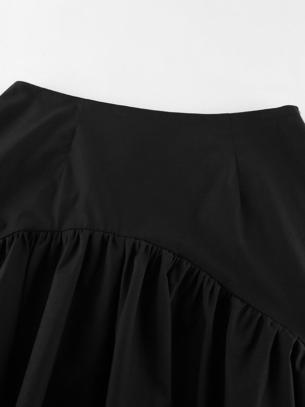 High Waist Ruffle High Low Hem Black Women Skirt Asymmetrical Midi Skirt