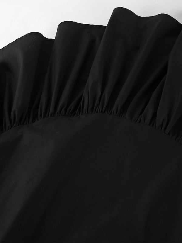 High Waist Ruffle High Low Hem Black Women Skirt Asymmetrical Midi Skirt
