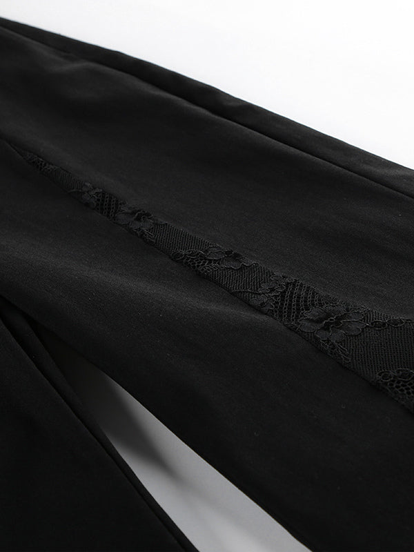 Wide Leg Pants Lace Cutout Side Slit High Waist Flare Women Pants Wide Leg Pants