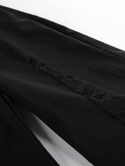 Wide Leg Pants Lace Cutout Side Slit High Waist Flare Women Pants Wide Leg Pants