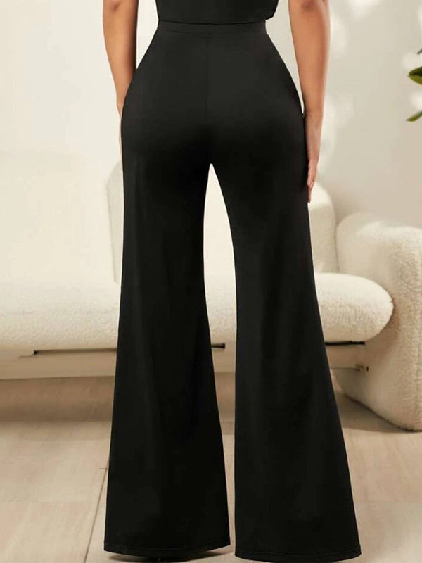 Wide Leg Pants Lace Cutout Side Slit High Waist Flare Women Pants Wide Leg Pants