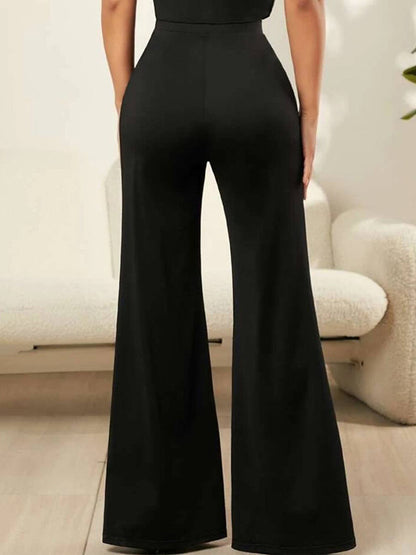 Wide Leg Pants Lace Cutout Side Slit High Waist Flare Women Pants Wide Leg Pants